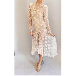 Gatsby Style Vintage Lace Sheer Dress Sz 7/8 Union Made In USA Dainty Fairy Chic